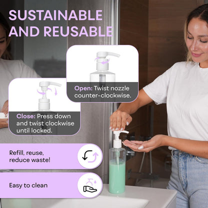 BRIGHTFROM Empty Lotion Pump Bottles 16 OZ, BPA-Free Refillable Containers, Plastic PET, 2 Pack (White Pump)