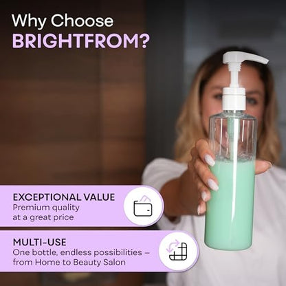 BRIGHTFROM Empty Lotion Pump Bottles 16 OZ, BPA-Free Refillable Containers, Plastic PET, 2 Pack (White Pump)