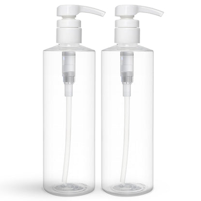 BRIGHTFROM Empty Lotion Pump Bottles 16 OZ, BPA-Free Refillable Containers, Plastic PET, 2 Pack (White Pump)