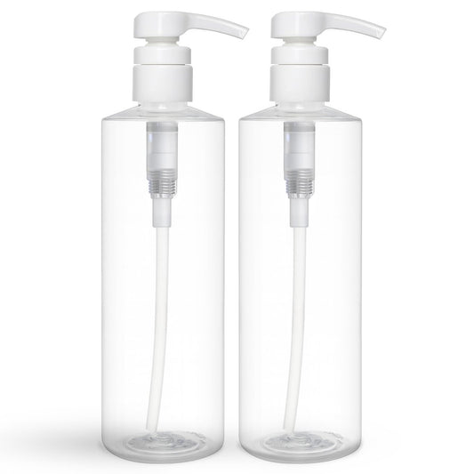 BRIGHTFROM Empty Lotion Pump Bottles 16 OZ, BPA-Free Refillable Containers, Plastic PET, 2 Pack (White Pump)