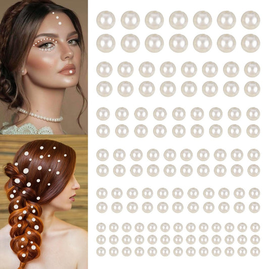 2744 Pcs Self Adhesive Pearl Stickers, Assorted Size Beige Pearls for Hair, Face, Nails, and DIY Crafts