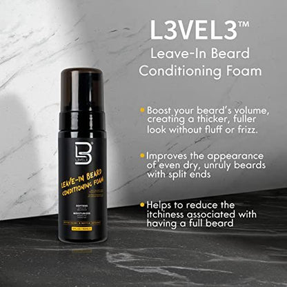 L3 Level 3 Leave In Beard Conditioner Foam - Lightweight Beard Hydrator for Soft, Smooth & Healthy Facial Hair (5 Fl Oz) Avelisse
