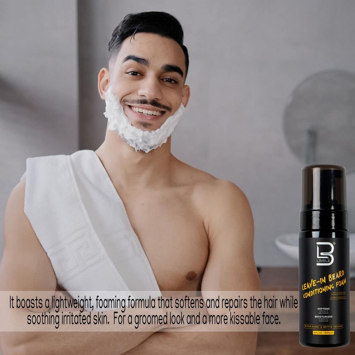 L3 Level 3 Leave In Beard Conditioner Foam - Lightweight Beard Hydrator for Soft, Smooth & Healthy Facial Hair (5 Fl Oz) Avelisse
