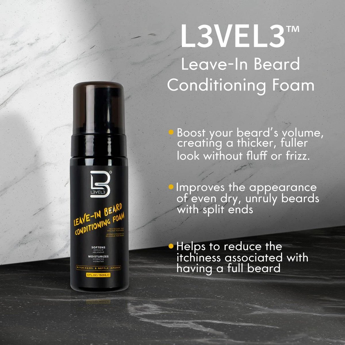 L3 Level 3 Leave In Beard Conditioner Foam - Lightweight Beard Hydrator for Soft, Smooth & Healthy Facial Hair (5 Fl Oz) Avelisse