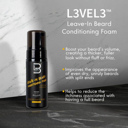 L3 Level 3 Leave In Beard Conditioner Foam - Lightweight Beard Hydrator for Soft, Smooth & Healthy Facial Hair (5 Fl Oz) Avelisse