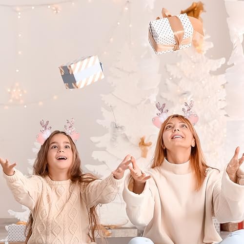 DIUEWOW Reindeer Antlers Headband - Pink Glitter Snowflake Deer Horn Hair Hoop for Women & Girls - görsel 4