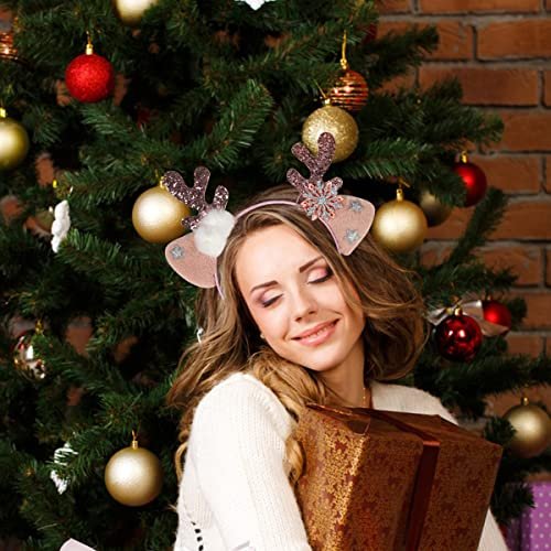 DIUEWOW Reindeer Antlers Headband - Pink Glitter Snowflake Deer Horn Hair Hoop for Women & Girls - görsel 6