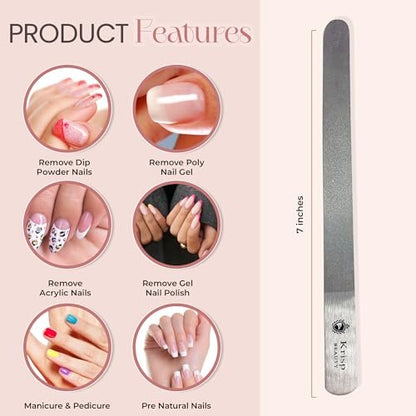 Stainless Steel Diamond Deb Nail File for Manicure Pedicure - Double Sided Metal Nail Files for Natural and Acrylic Nails - 7 Inch, Pack of 2 by Krisp Beauty