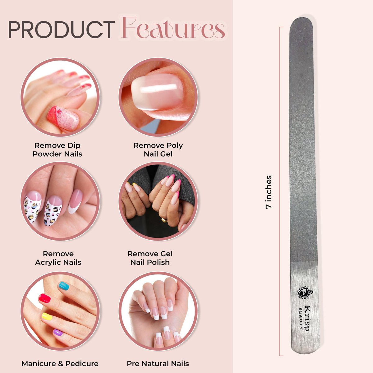 Stainless Steel Diamond Deb Nail File for Manicure Pedicure - Double Sided Metal Nail Files for Natural and Acrylic Nails - 7 Inch, Pack of 2 by Krisp Beauty - görsel 3