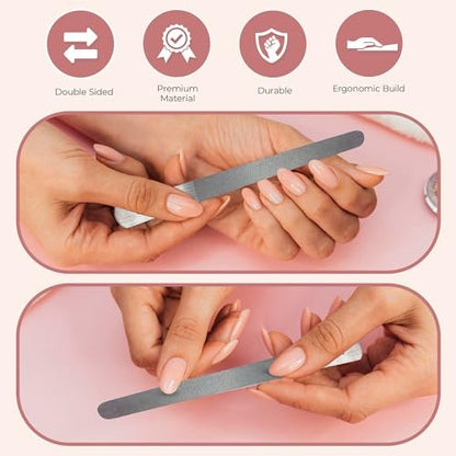 Stainless Steel Diamond Deb Nail File for Manicure Pedicure - Double Sided Metal Nail Files for Natural and Acrylic Nails - 7 Inch, Pack of 2 by Krisp Beauty