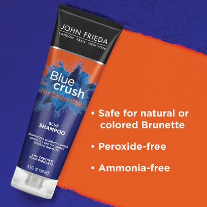 John Frieda Blue Crush Conditioner for Brunette Hair - Toning Conditioner with Blue Pigments to Reduce Orange Tones, Nourishes Color-Treated & Natural Brunette Hair, 8.3 oz