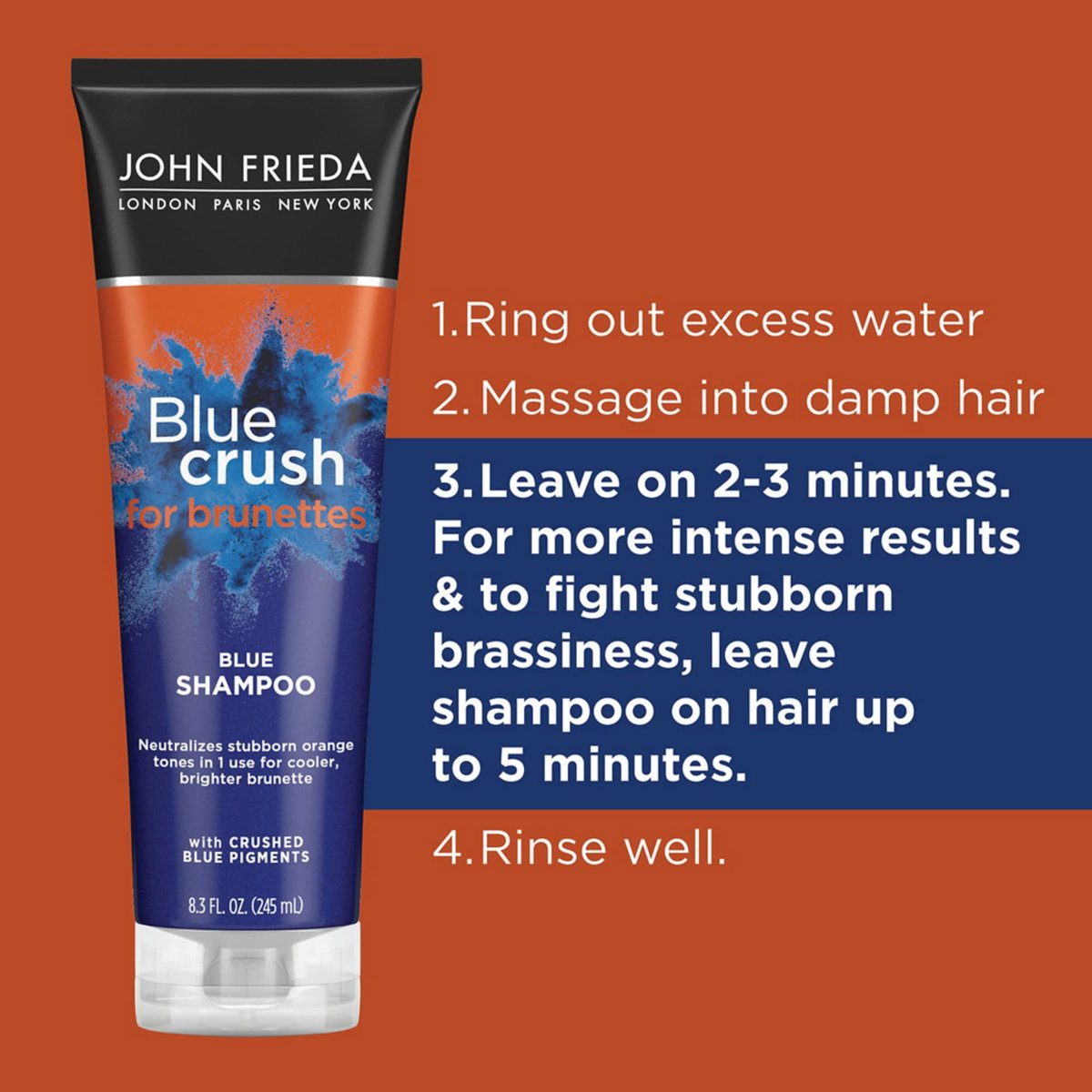 John Frieda Blue Crush Conditioner for Brunette Hair - Toning Conditioner with Blue Pigments to Reduce Orange Tones, Nourishes Color-Treated & Natural Brunette Hair, 8.3 oz - görsel 11
