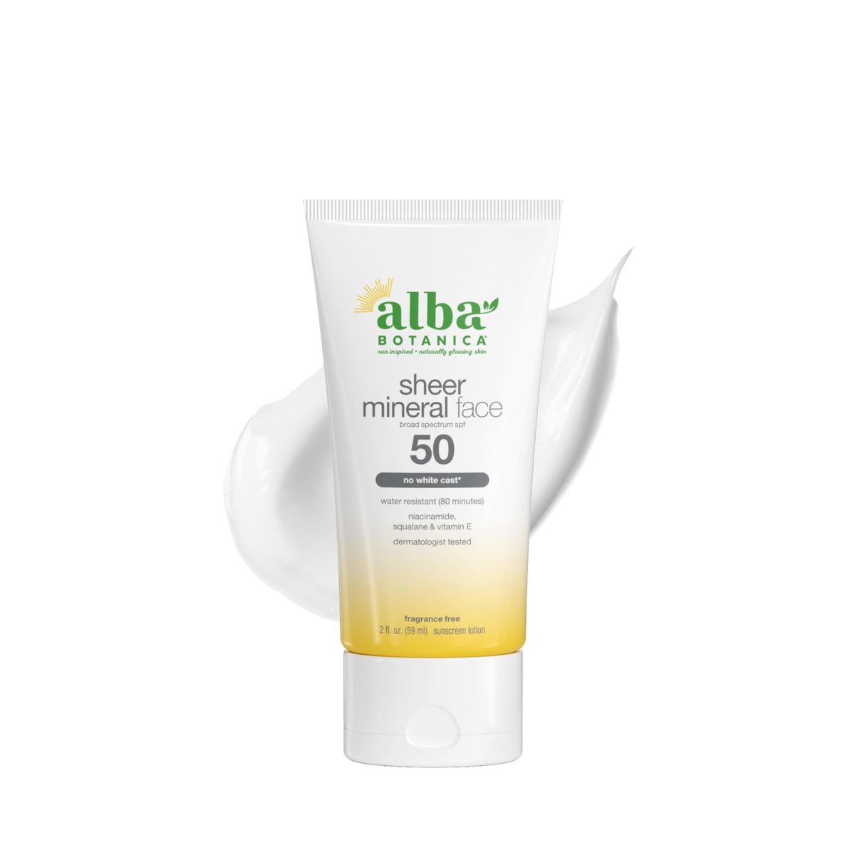 Alba Botanica Fragrance-Free Sheer Mineral Face Sunscreen Lotion, Broad Spectrum SPF 50, Water Resistant & Biodegradable, 2 fl. oz. - görsel 1
