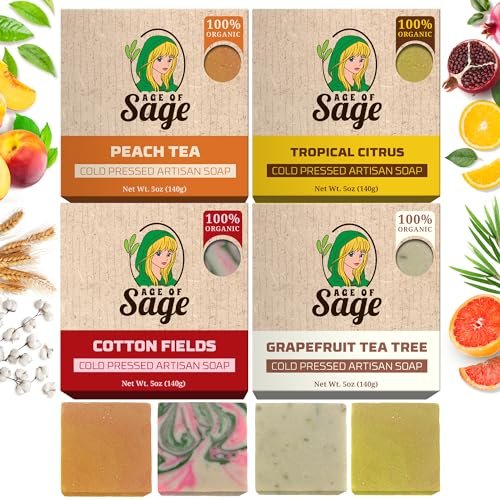 Age of Sage Natural Bar Soap Gift Set for Women - Vegan, Cold Process, Essential Oil, Aromatic Moisturizing Wash Soaps, Victorian Scent (4 Pack) Avelisse