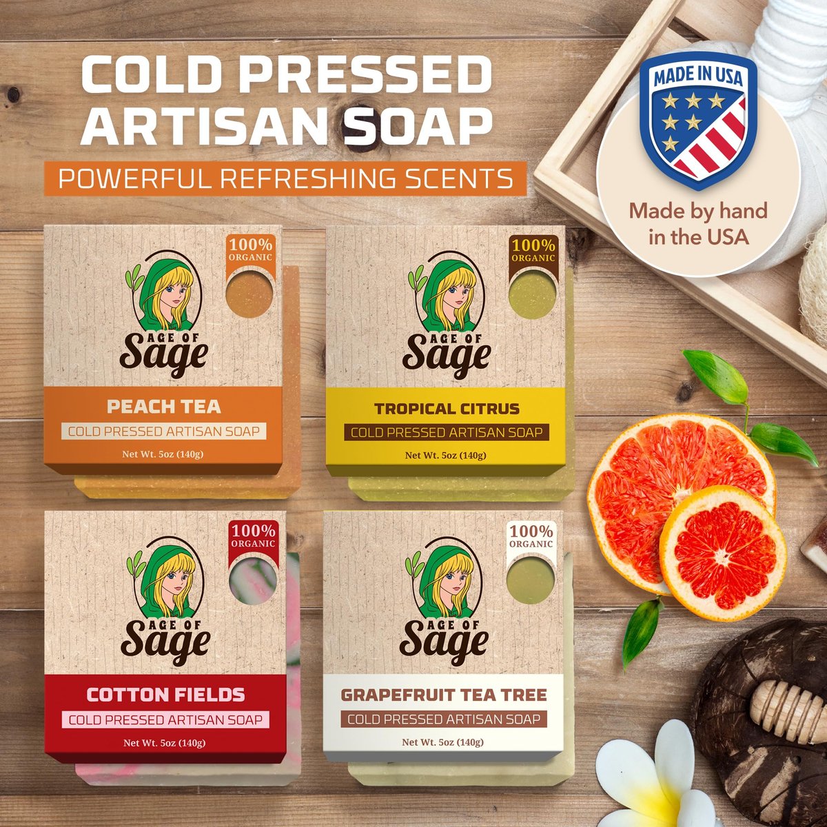 Age of Sage Natural Bar Soap Gift Set for Women - Vegan, Cold Process, Essential Oil, Aromatic Moisturizing Wash Soaps, Victorian Scent (4 Pack) Avelisse