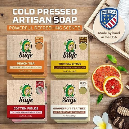 Age of Sage Natural Bar Soap Gift Set for Women - Vegan, Cold Process, Essential Oil, Aromatic Moisturizing Wash Soaps, Victorian Scent (4 Pack) Avelisse