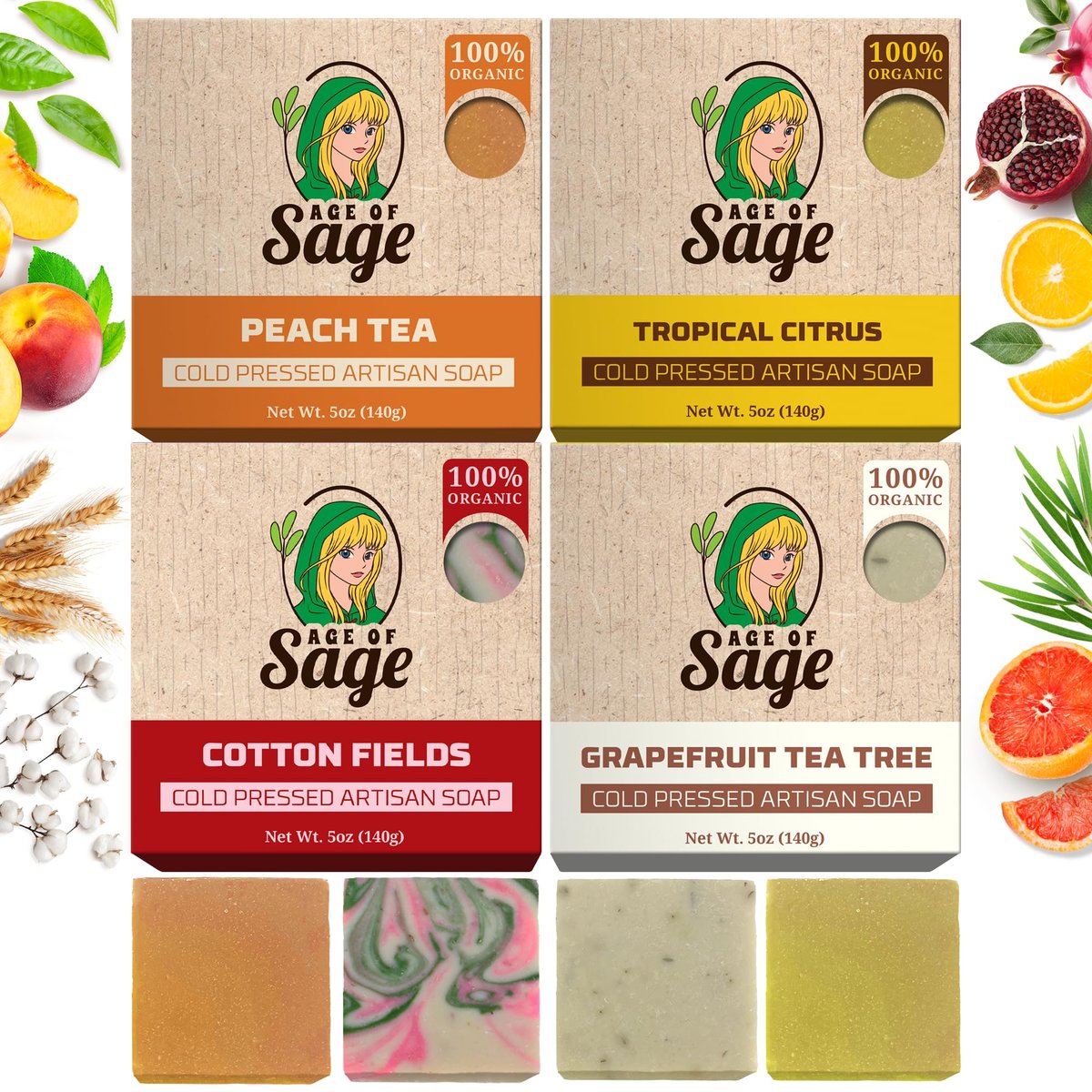 Age of Sage Natural Bar Soap Gift Set for Women - Vegan, Cold Process, Essential Oil, Aromatic Moisturizing Wash Soaps, Victorian Scent (4 Pack) Avelisse