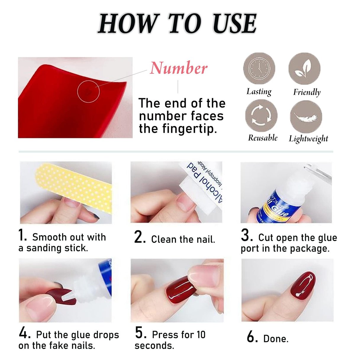 IMSOHOT Almond Press on Nails Medium Stiletto Black Fake Nails with Nail Glue Moon Star False Nails 24Pcs Full Cover Acrylic Nails - görsel 9