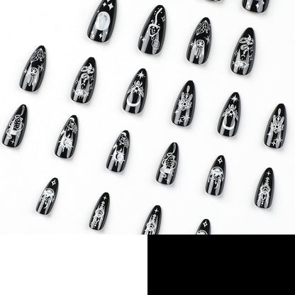 IMSOHOT Almond Press on Nails Medium Stiletto Black Fake Nails with Nail Glue Moon Star False Nails 24Pcs Full Cover Acrylic Nails