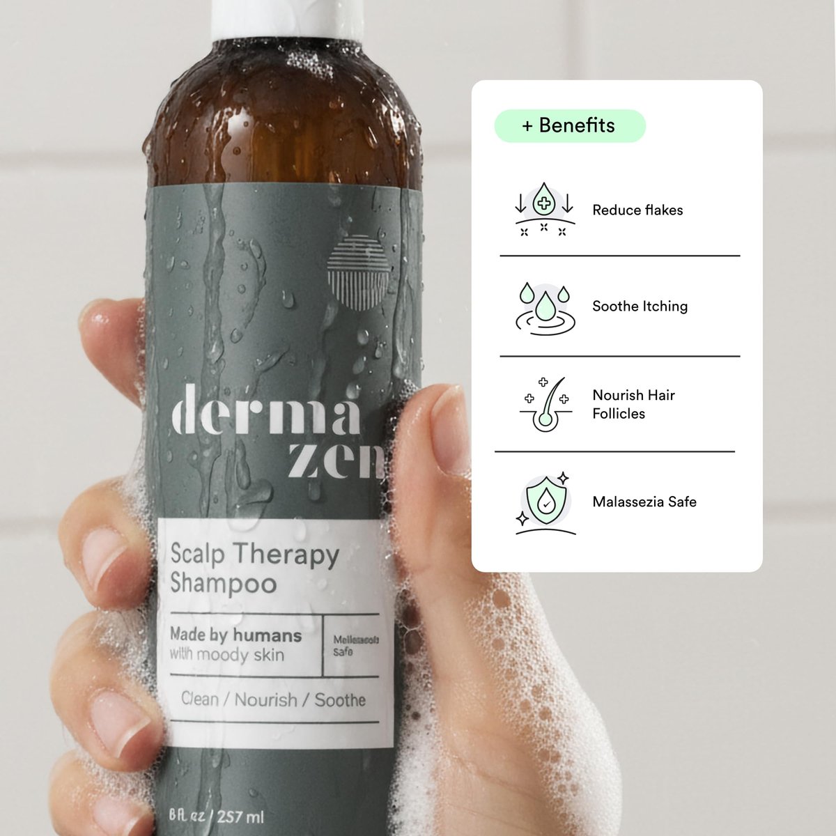 Dermazen Cleansing Scalp Therapy Shampoo – Steroid-Free, Sulfate-Free – Visibly Reduces Flaking & Soothes Itch – Malassezia-Safe with Piroctone Olamine – 8 fl oz Avelisse