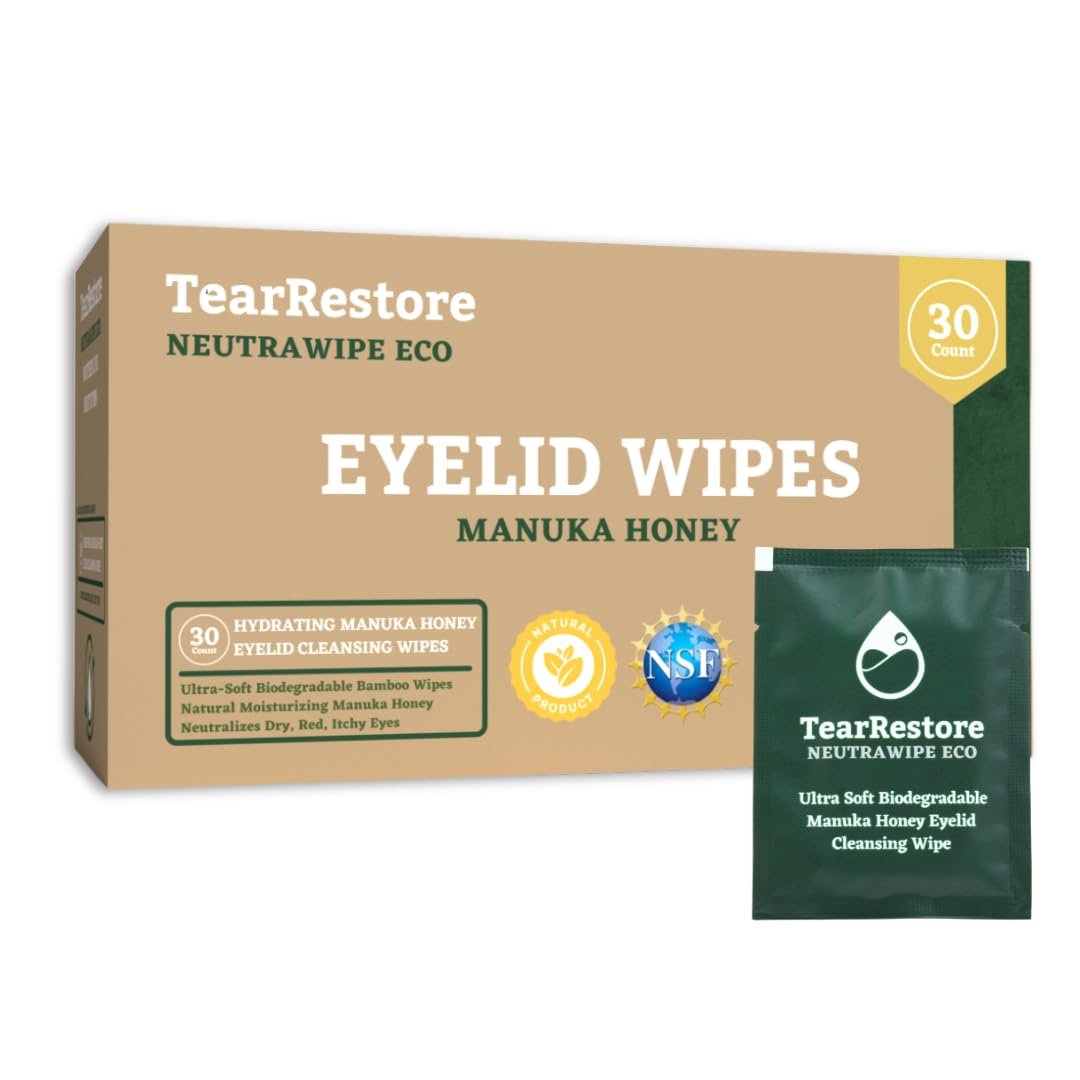 TearRestore NeutraWipe Eco Manuka Honey Eyelid Wipes – Ultra-Soft Biodegradable Eyelash Cleanser for Blepharitis & Dry, Itchy, Swollen, Irritated Eyes (30 Count) Avelisse