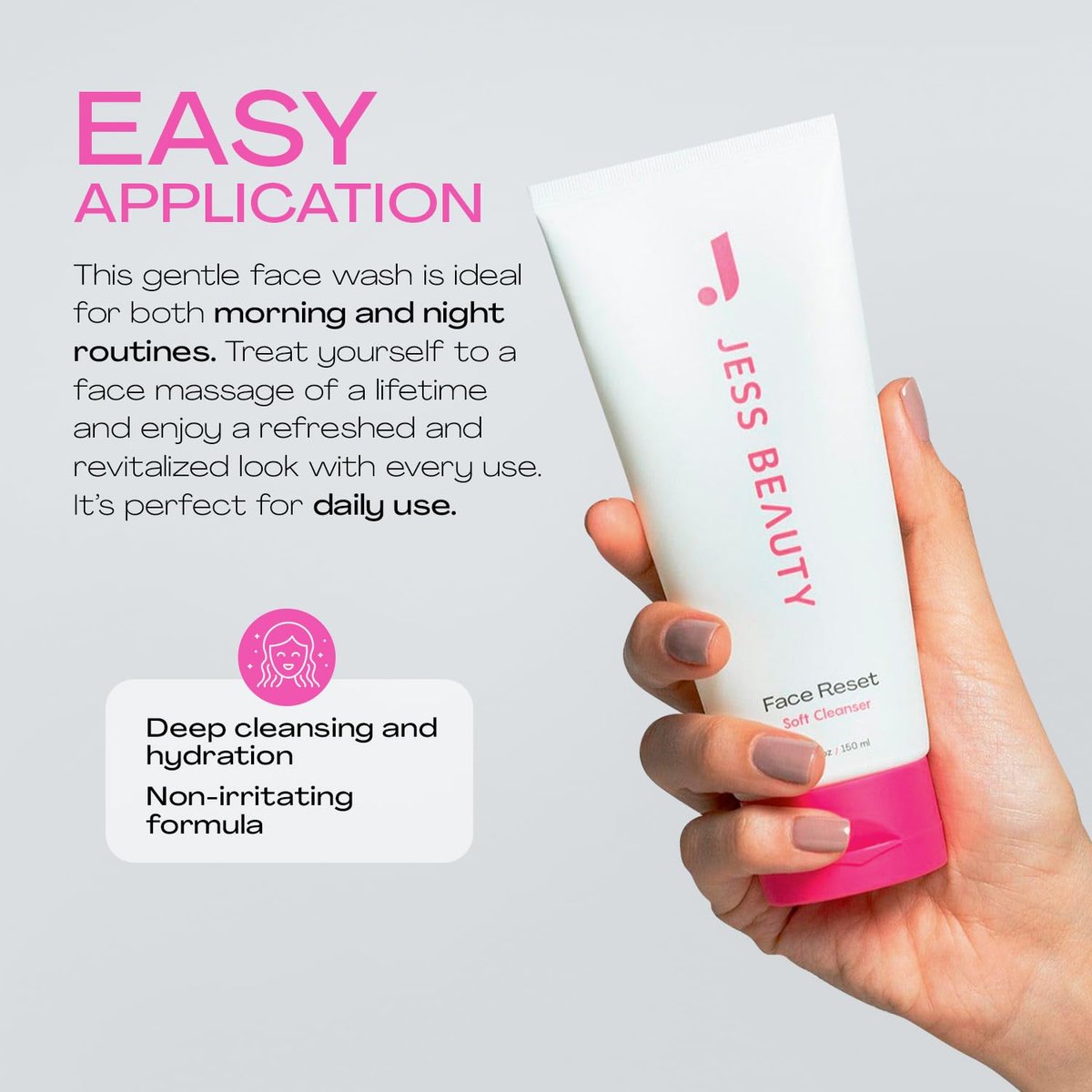 JESS BEAUTY Face Reset Soft Face Cleanser with Squalane & Hyaluronic Acid – 5 fl. oz Gentle Hydrating Cleanser Avelisse