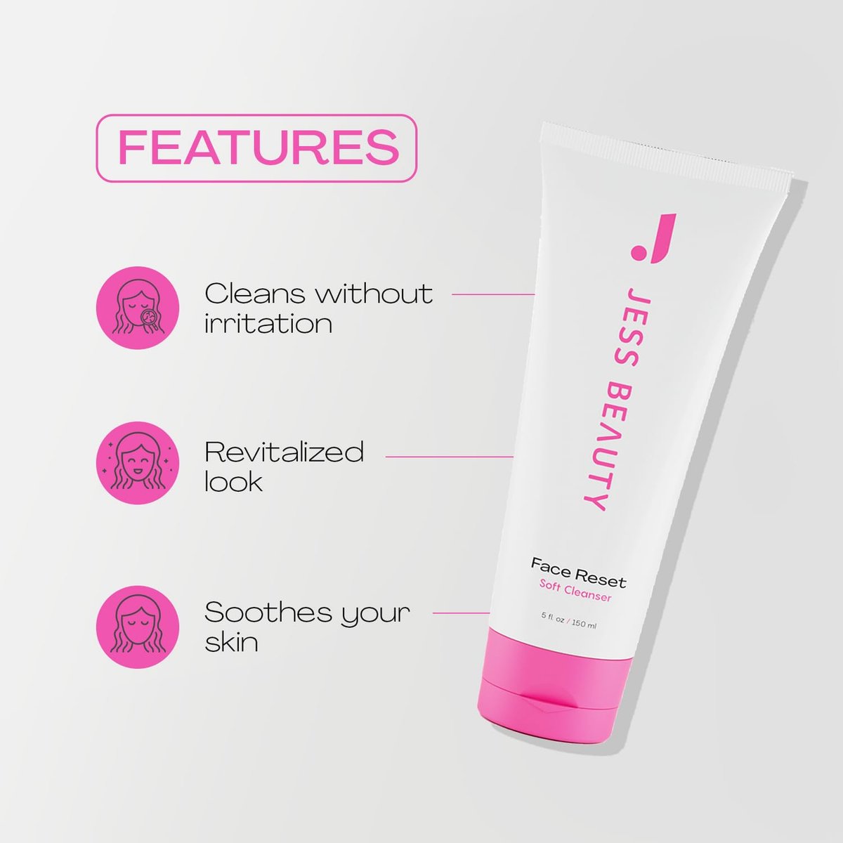 JESS BEAUTY Face Reset Soft Face Cleanser with Squalane & Hyaluronic Acid – 5 fl. oz Gentle Hydrating Cleanser Avelisse
