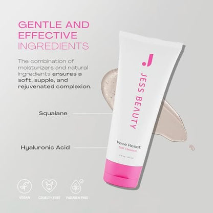 JESS BEAUTY Face Reset Soft Face Cleanser with Squalane & Hyaluronic Acid – 5 fl. oz Gentle Hydrating Cleanser Avelisse