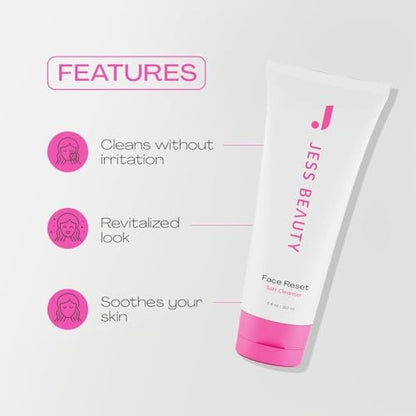 JESS BEAUTY Face Reset Soft Face Cleanser with Squalane & Hyaluronic Acid – 5 fl. oz Gentle Hydrating Cleanser Avelisse