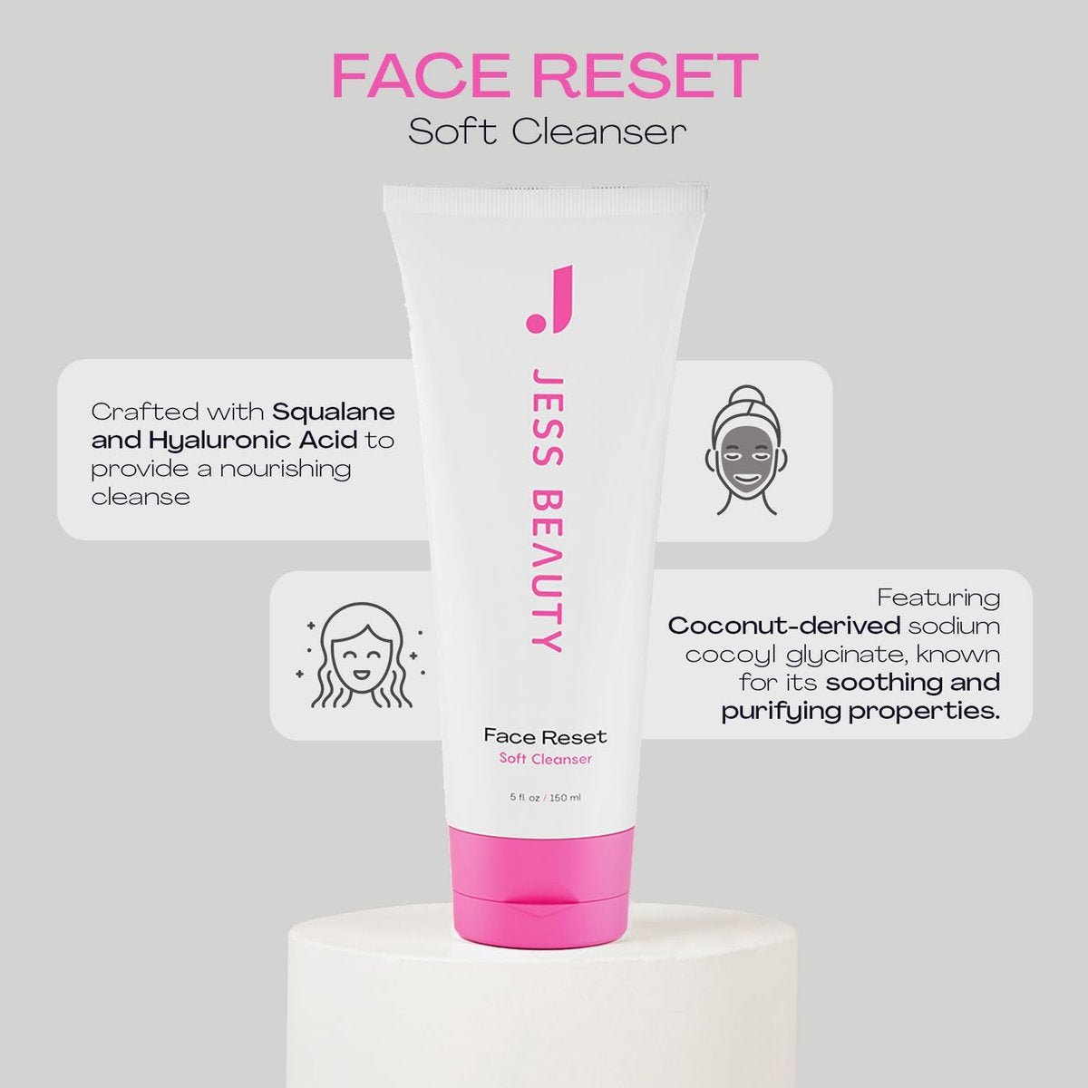 JESS BEAUTY Face Reset Soft Face Cleanser with Squalane & Hyaluronic Acid – 5 fl. oz Gentle Hydrating Cleanser Avelisse