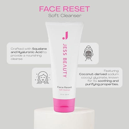 JESS BEAUTY Face Reset Soft Face Cleanser with Squalane & Hyaluronic Acid – 5 fl. oz Gentle Hydrating Cleanser Avelisse