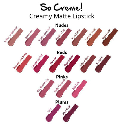 Nykaa Cosmetics So Creme Creamy Matte Lipstick - Long-Lasting Lip Color for Women - Weightless Lipstick with Velvety Texture - Wakeup Makeup - 0.14 oz