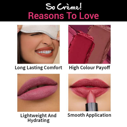 Nykaa Cosmetics So Creme Creamy Matte Lipstick - Long-Lasting Lip Color for Women - Weightless Lipstick with Velvety Texture - Wakeup Makeup - 0.14 oz