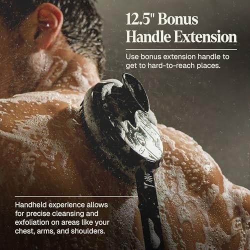 Black Wolf Silicone Body Scrubber & Exfoliator – Vibrating Loofah Shower Brush with Handle Extension for Back – Deep Cleaning & Exfoliating Body Scrub – Bath Hygiene Essentials for Men & Women Avelisse