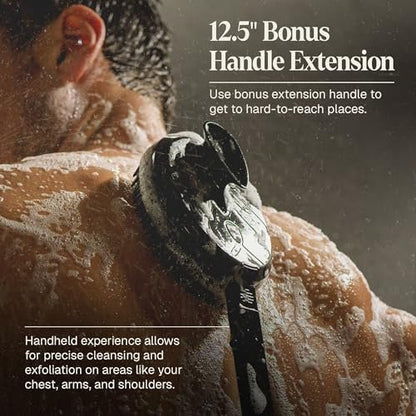 Black Wolf Silicone Body Scrubber & Exfoliator – Vibrating Loofah Shower Brush with Handle Extension for Back – Deep Cleaning & Exfoliating Body Scrub – Bath Hygiene Essentials for Men & Women Avelisse