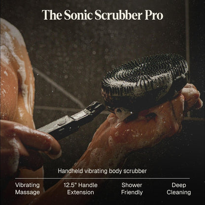 Black Wolf Silicone Body Scrubber & Exfoliator – Vibrating Loofah Shower Brush with Handle Extension for Back – Deep Cleaning & Exfoliating Body Scrub – Bath Hygiene Essentials for Men & Women Avelisse