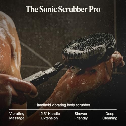 Black Wolf Silicone Body Scrubber & Exfoliator – Vibrating Loofah Shower Brush with Handle Extension for Back – Deep Cleaning & Exfoliating Body Scrub – Bath Hygiene Essentials for Men & Women Avelisse
