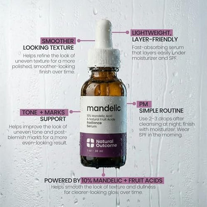 Mandelic Acid Serum 10% | Anti-Aging AHA Facial with Hyaluronic Acid | Targets Fine Lines, Dark Spots, and Wrinkles | Clarifies Acne and Stimulates Natural Collagen Production | 1 Oz Natural Outcome Avelisse