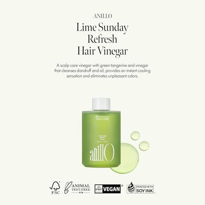 Lime Sunday Refresh Hair Vinegar with Vitamin C - Deep Cleansing Oily Scalp Treatment, Reduces Oil Production, Lime Citrus Scent, Silicone, Sulfate & Paraben Free (200ml / 6.76 fl.Oz)
