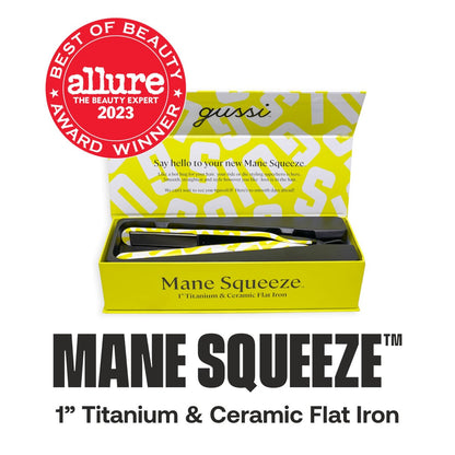 GUSSI HAIRCARE Hair Mane Squeeze 1" Titanium & Ceramic Flat Iron Hair Straightener with Heat Mat - 60 sq. inch Plates for Professional and Home Use