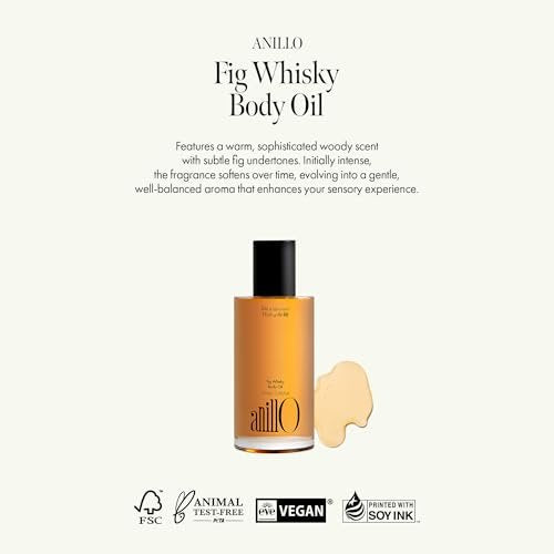 Fig Whisky Hydrating Body Oil – Fast-Absorbing & Non-Greasy Moisturizer with Fig, Argan & Jojoba Oils – Silky Smooth Glow & Deep Nourishment, Woody Scent, 3.38 fl. oz Avelisse