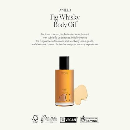 Fig Whisky Hydrating Body Oil – Fast-Absorbing & Non-Greasy Moisturizer with Fig, Argan & Jojoba Oils – Silky Smooth Glow & Deep Nourishment, Woody Scent, 3.38 fl. oz Avelisse