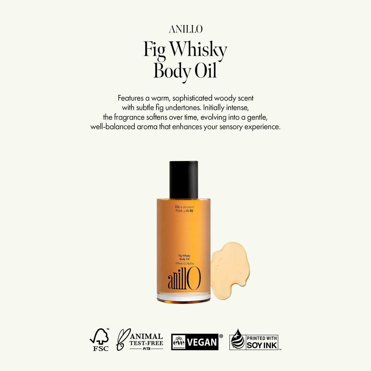 Fig Whisky Hydrating Body Oil – Fast-Absorbing & Non-Greasy Moisturizer with Fig, Argan & Jojoba Oils – Silky Smooth Glow & Deep Nourishment, Woody Scent, 3.38 fl. oz Avelisse
