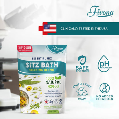Fivona Sitz Bath Salts for Hemorrhoid Treatment & Postpartum Care – 40oz Epsom Salt Blend with Natural Oils Avelisse