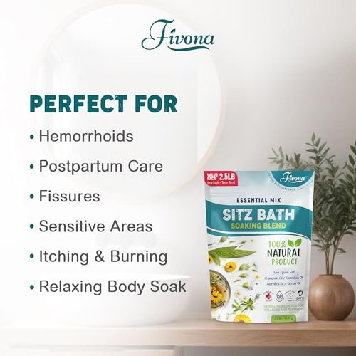 Fivona Sitz Bath Salts for Hemorrhoid Treatment & Postpartum Care – 40oz Epsom Salt Blend with Natural Oils Avelisse