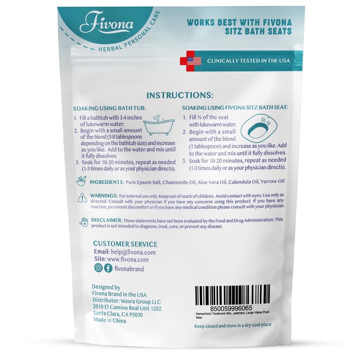 Fivona Sitz Bath Salts for Hemorrhoid Treatment & Postpartum Care – 40oz Epsom Salt Blend with Natural Oils Avelisse