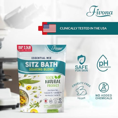 Fivona Sitz Bath Salts for Hemorrhoid Treatment & Postpartum Care – 40oz Epsom Salt Blend with Natural Oils Avelisse
