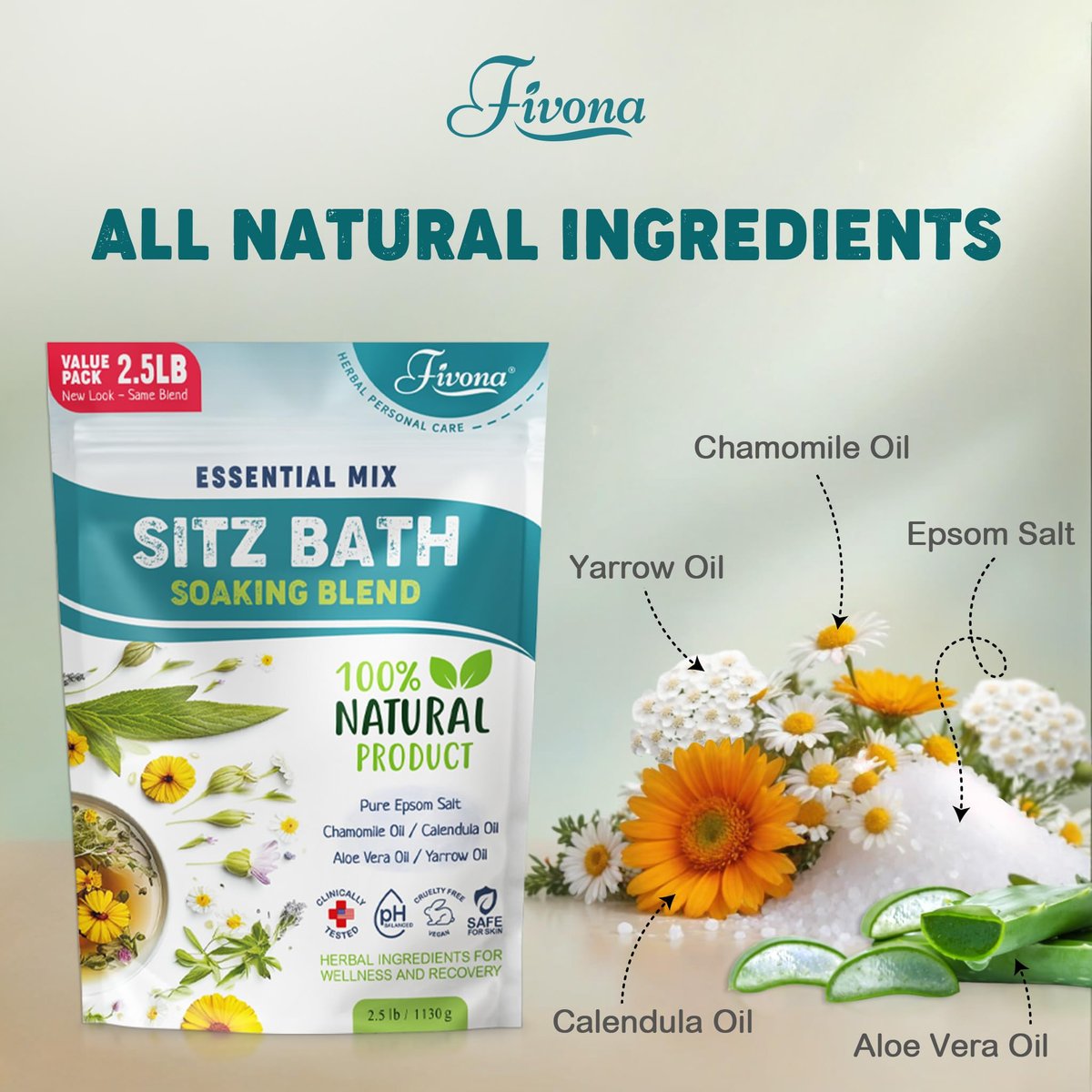 Fivona Sitz Bath Salts for Hemorrhoid Treatment & Postpartum Care – 40oz Epsom Salt Blend with Natural Oils Avelisse