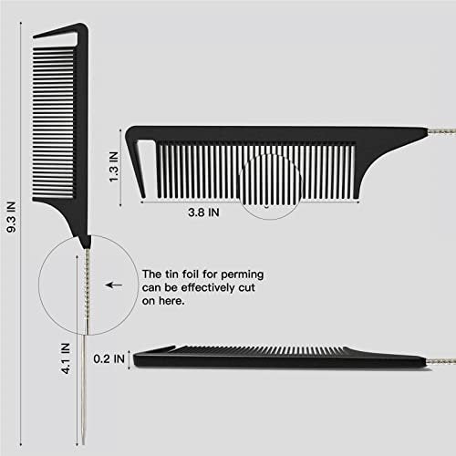 9.3'' Rat Tail Comb for Hair Stylists - Metal Pintail Parting Comb for Braiding, Sectioning, Teasing & Styling (Black) - görsel 4