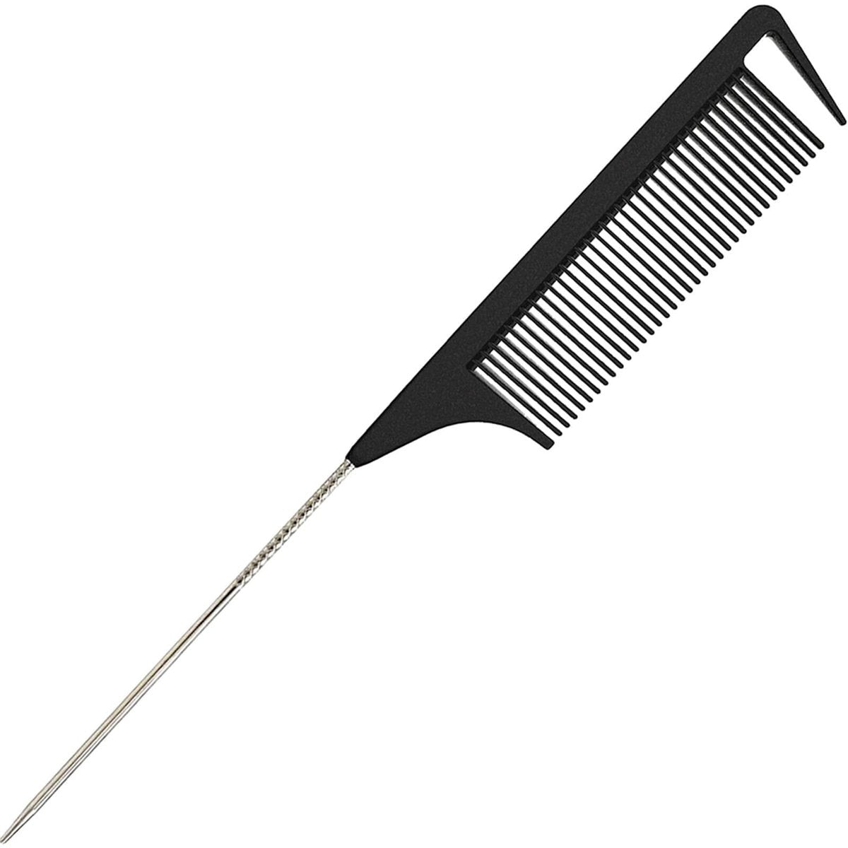 9.3'' Rat Tail Comb for Hair Stylists - Metal Pintail Parting Comb for Braiding, Sectioning, Teasing & Styling (Black) - görsel 1